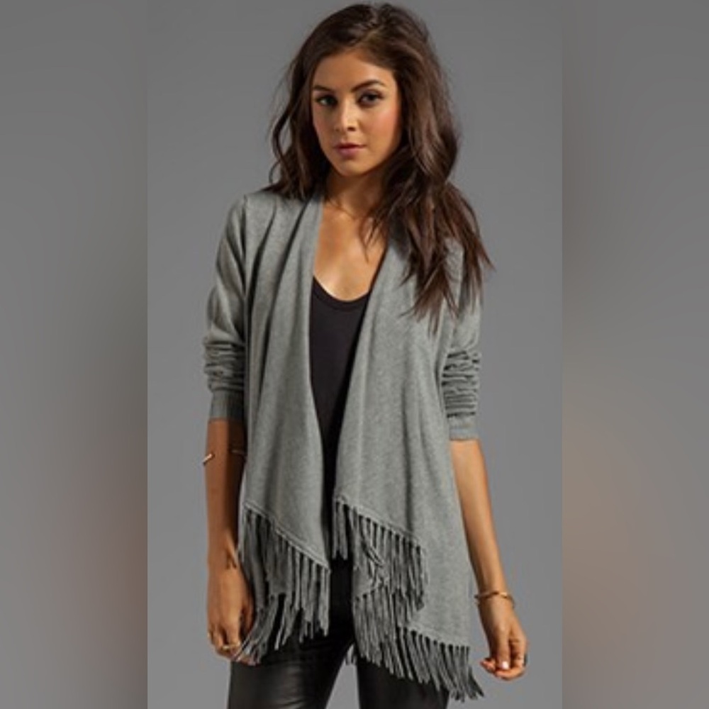 Central Park West Casper Fringe Cardigan Wrap in Color:Heather Grey/ size S